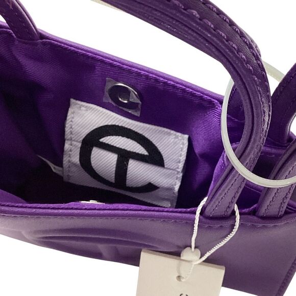 TELFAR NWT Shopping Bag Small in Grape Vegan Faux Leather Purse Purple Logo - Picture 4 of 5